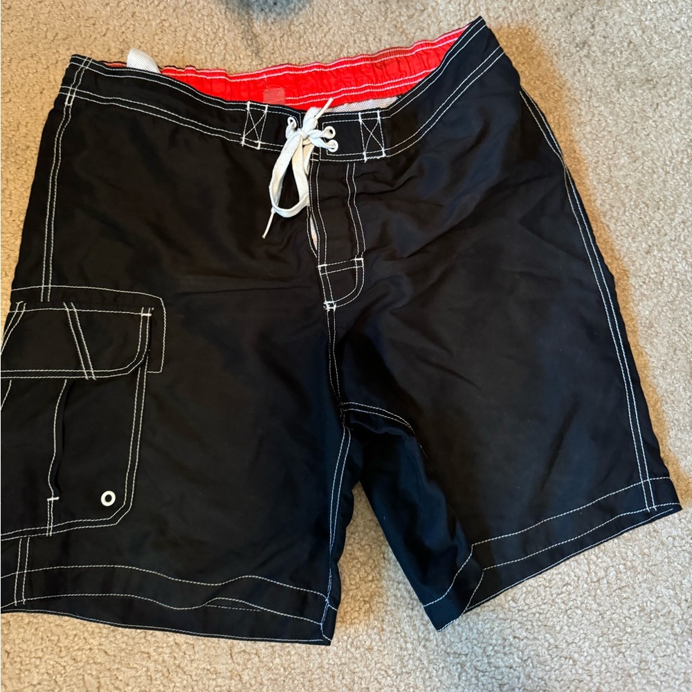 Men’s black swim trunks